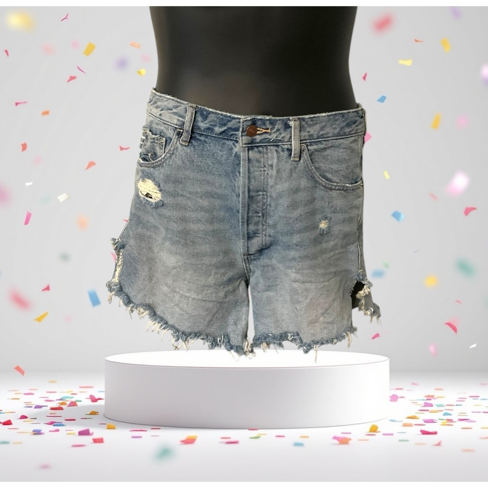 We the Free Blue Denim Distressed Jean Short 27 Women Ripped Summer Streetwear